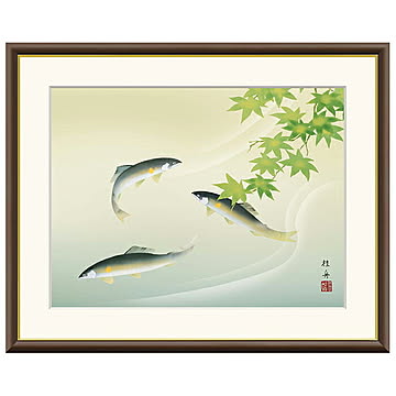 額絵 楓に鮎 長江桂舟 61x49.5cm 三幸