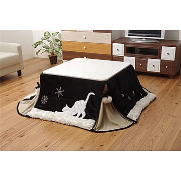 猫柄 こたつ布団/こたつ掛け布団 【単品 ブラック 約175×175cm】 洗える 薄型 省スペース マイクロファイバー 〔リビング〕