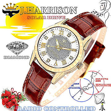 J.HARRISON 4石天然ダイヤモンド付・ソーラー電波時計 JH-085LGW 管理No. 4582263141080