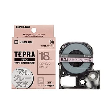 （まとめ） キングジム テプラ PRO テープカートリッジ ソフト 18mm ベビーピンク／グレー文字 SW18PH 1個 【×4セット】