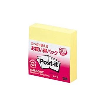 （まとめ） 住友スリーエム ポストイット(R) 2個入り 横75×縦75mm 654RP-200Y イエロー 2個入 【×5セット】