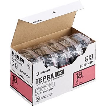 テプラ PROテープカートリッジ カラーラベル「パステル」 18mm 赤（黒文字） 5個入エコパック