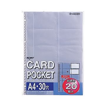 (まとめ) リヒトラブ リクエストカードポケット(お徳用) A4タテ 2・4・30穴 両面20ポケット ヨコ入れ G490501パック(20枚) 【×30セット】