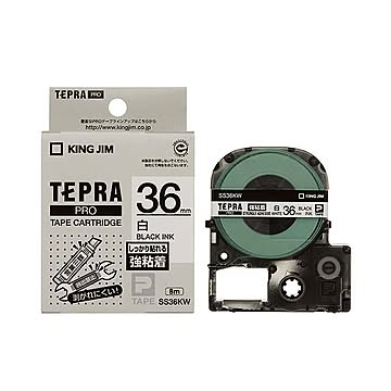 （まとめ） キングジム テプラ PRO テープカートリッジ 強粘着 36mm 白／黒文字 SS36KW 1個 【×2セット】