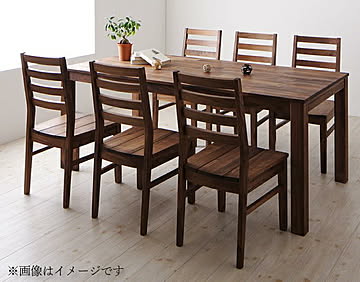 Tempus ダイニング家具 7点セット ダイニングテーブル + チェア6脚 ウォールナット 板座 W180