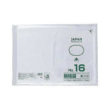 （まとめ） クラフトマン 規格袋 16号ヨコ340×タテ480×厚み0.03mm HKT-T016 1パック（100枚） 【×5セット】