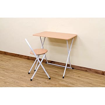 折りたたみデスク＆チェアセット 【ビーチ】 スチール脚 デスク：幅71cm 【完成品】【代引不可】