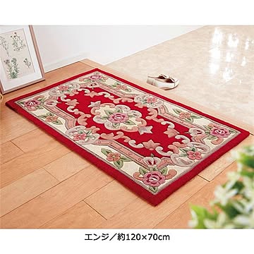 天津ウールフック フロアマット 約85cm×30cm ウール100% エンジ