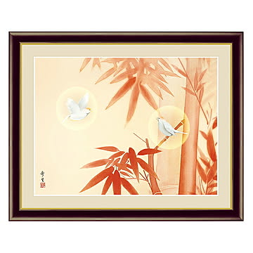 アート 額絵 朱竹 北山 歩生 本紙サイズ F4(約31x23cm) 額サイズ 42x34cm 三幸