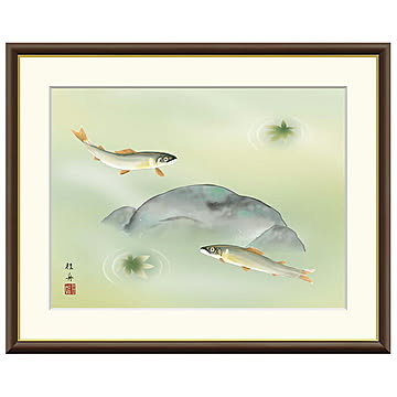 額絵 楓に鮎 長江桂舟 42x34cm 三幸