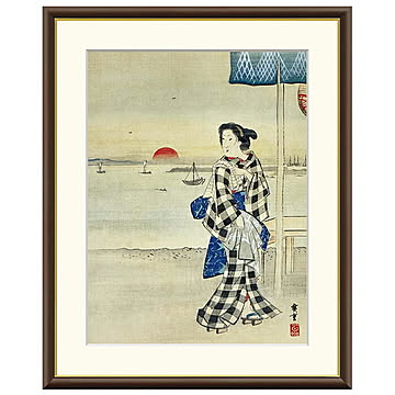 額絵 高輪茶屋美人図 歌川広重 42x34cm 三幸