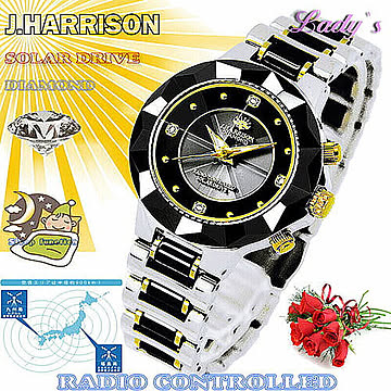 J.HARRISON 4石天然ダイヤモンド付ソーラー電波婦人用時計 JH-024LBB 管理No. 4582263142414