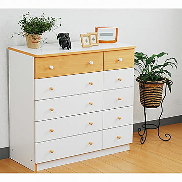 ジェイケイ・プラン ワイドチェスト 5段 幅90 ホワイト×ナチュラル タンス 木製