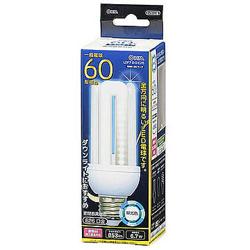 オーム電機 OHM LED電球 D形 E26 60形相当 6.7W 853lm 昼光色 全方向タイプ 発光管露出形 120mm LDF7D-G-E26 管理No. 4971275616837