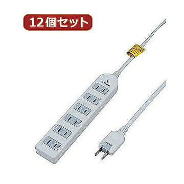 YAZAWA 12個セット 雷ガード付延長コード・タップ6個口 Y02KS605WHX12 管理No. 4560352864720