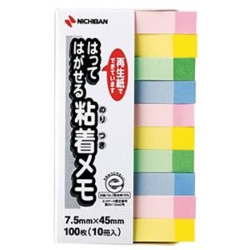 （まとめ） ニチバン ポイントメモ 再生紙 7.5×45mm パステルライン混色 F-5KP 1パック（10冊） 【×20セット】