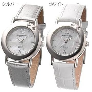 Alessandra olla 2Pダイヤ レザーウォッチ AO-6900 シルバー