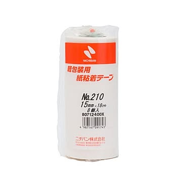（まとめ） ニチバン 軽包装用 紙粘着テープ NO.210 15mm 8個入 【×10セット】