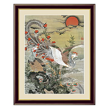 アート 額絵 旭日鳳凰図 伊藤 若冲 本紙サイズ F4(約31x23cm) 額サイズ 42x34cm 三幸