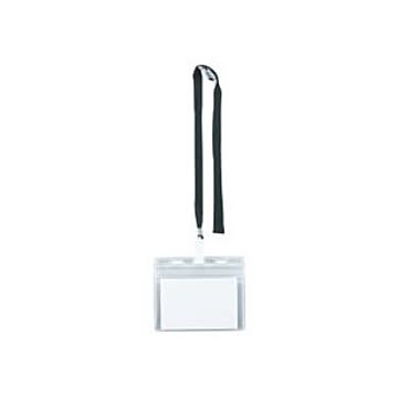 （まとめ）IDカード用吊り下げ名札 ロック式チャックタイプ 黒 10個入×5パック