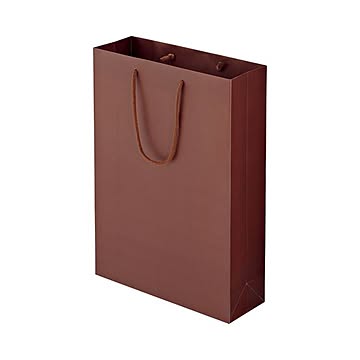 (まとめ) TANOSEE マットコート手提げ袋 L ヨコ320×タテ450×マチ幅110mm ブラウン 1パック（10枚） 【×5セット】