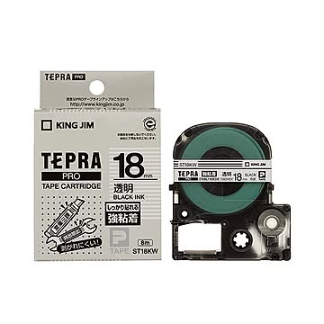 （まとめ） キングジム テプラ PRO テープカートリッジ 強粘着 18mm 透明／黒文字 ST18KW 1個 【×4セット】