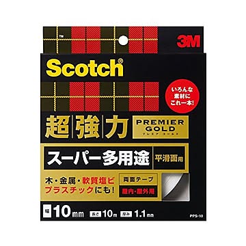 (まとめ) 3M スコッチ 超強力両面テープ プレミアゴールド （スーパー多用途） 10mm×10m PPS-10 1巻 【×10セット】