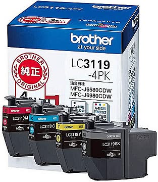 インクカートリッジ パック お徳用4色 ブラザー工業 LC3119-4PK 管理No. 4977766769495