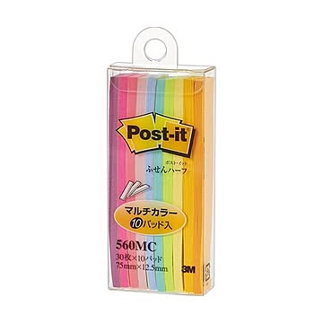 (まとめ) 3M ポストイット ふせんハーフ マルチカラー 75×12.5mm 10色 560MC 1パック（10冊）  【×30セット】