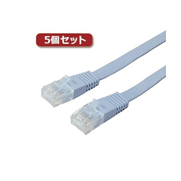 （まとめ）5個セット ミヨシ カテ5eストレートLANケーブル フラットタイプ 幅7.2mm 厚さ1.5mm ブルー 1m ZLN-FL01BLX5【×2セット】