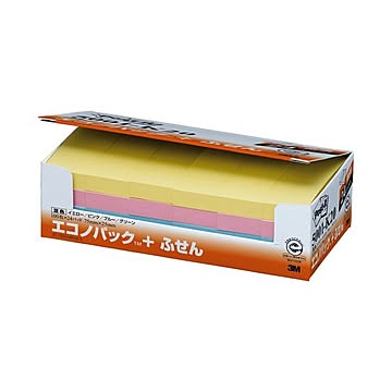 （まとめ） 3M ポストイット エコノパック ふせん 再生紙 75×25mm 4色 5001-K20 1パック（24冊） 【×2セット】
