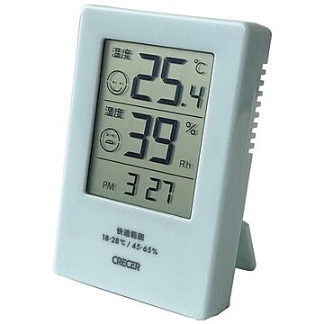 クレセル デジタル時計機能付き 温湿度計 壁掛け・卓上用スタンド付き ブルー CR-2600B