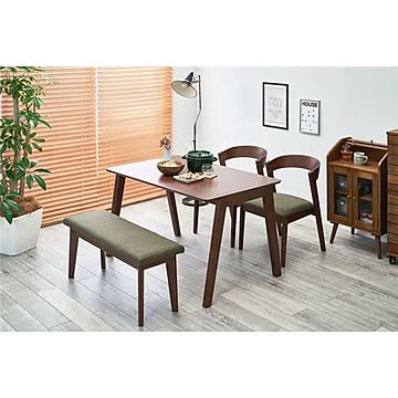 北欧風ダイニング4点セット テーブル1 チェア2 ベンチ1 ダークブラウン×オリーブグリーン 机幅約120cm