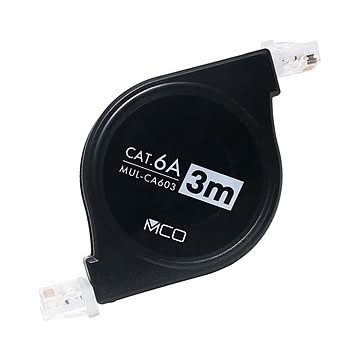 ミヨシ（MCO） カテゴリー6A準拠対応巻き取りLANケーブル3m MUL-CA603/BK