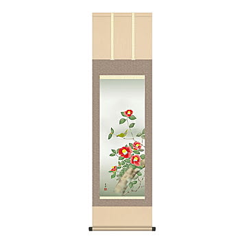 掛け軸 椿に鶯 近藤玄洋 44.5x164cm 三幸