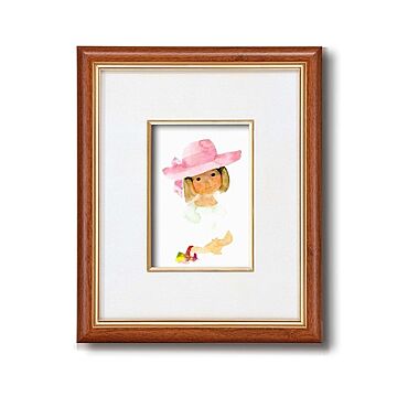 いわさきちひろ ピンクの帽子 タテ型額縁 インチ判 スタンド付き 壁掛け可 日本製