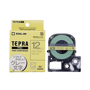（まとめ） キングジム テプラ PRO テープカートリッジ ソフト 12mm レモンイエロー／グレー文字 SW12YH 1個 【×5セット】