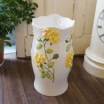 アンブレラスタンド 傘立て 陶器 ローズレリーフ イエロー 薔薇雑貨
