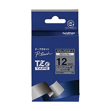 （まとめ）ブラザー ピータッチ TZeテープメタリックテープ 12mm 銀(つや消し)/黒文字 TZE-M931 1個【×5セット】