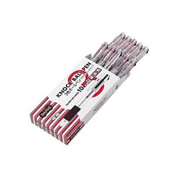 (まとめ) TANOSEE ノック式油性3色ボールペン（なめらかインク） 極細 0.5mm 1セット（10本）  【×5セット】