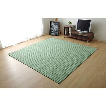 セゾンIT ニットキルトラグ 正方形 190cm×190cm グリーン 洗える 床暖房対応
