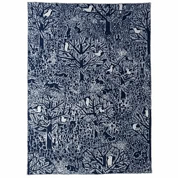 KLIPPAN　クリッパン ウール シングルブランケット 　 rabbits play birds rest 　ネイビー ミナペルホネン　正規取扱店