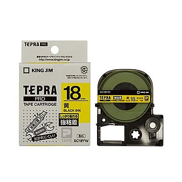(まとめ) キングジム テプラ PRO テープカートリッジ 強粘着 18mm 黄／黒文字 SC18YW 1個 【×10セット】