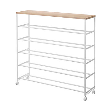 tower(山崎実業) 天板付きシューズラック 5段 キャスター付 W90 Rolling 5-Tier Shoe Rack With Wooden Top 靴箱 下駄箱 玄関 収納