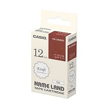 （まとめ）カシオ NAME LANDクラフトテープ 12mm×5m レッド/ベージュ文字 XR-12KRRD 1個【×20セット】