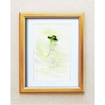 絵画フレーム 【いわさきちひろの世界】ゴールドフレーム ■いわさきちひろ絵画額(金)「春の風」 ／壁掛け用 ひも付き 日本製