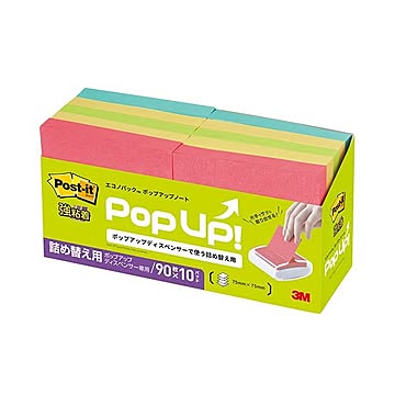 （まとめ） 3M ポスト・イット エコノパック強粘着ポップアップノート 詰替用 75×75mm 4色 6541SSPOP-AP 1パック（10冊） 【×3セット】