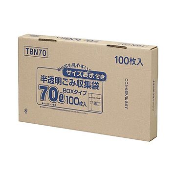 (まとめ) ジャパックス 容量表示入りポリ袋 乳白半透明 70L BOXタイプ TBN70 1箱(100枚)  【×10セット】
