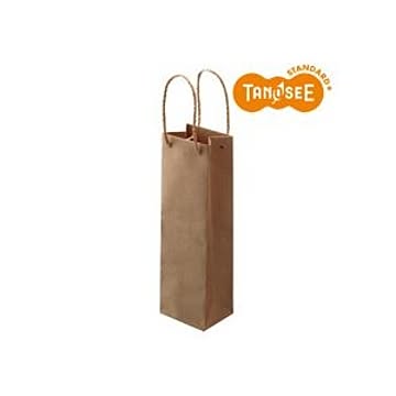 （まとめ）TANOSEE 手提袋 丸紐 茶無地・ワインボトル用 30枚入×10パック
