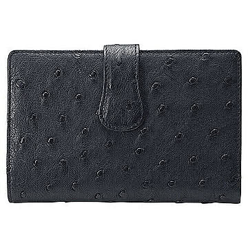 オーストリッチ横長ベロ付財布 ブラック 管理No. 4582164634957